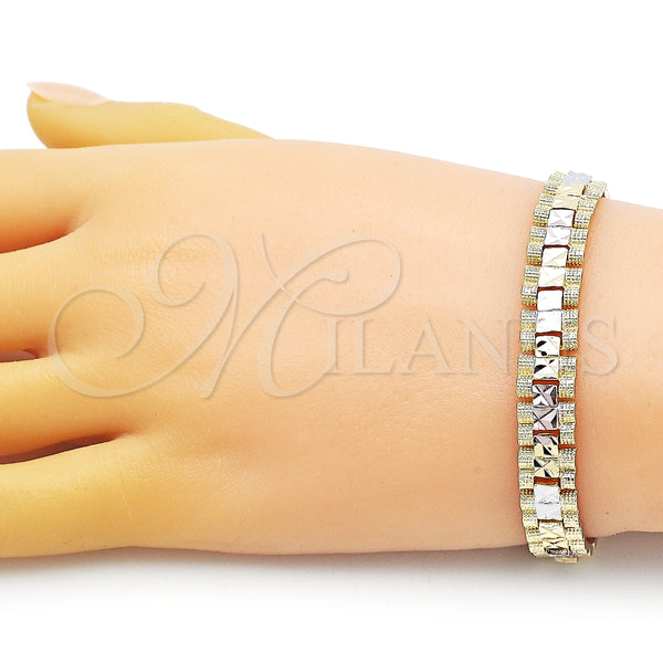 Pulsera Solida 03.102.0069.07 Oro Laminado, Diamantado, Tres Tonos (09 MM Thickness, 7 Inches Length)