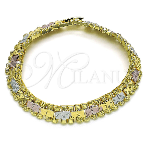 Pulsera Solida 03.102.0069.07 Oro Laminado, Diamantado, Tres Tonos (09 MM Thickness, 7 Inches Length)