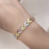 Pulsera Solida 03.102.0075.07 Oro Laminado, Diseño de Avión, Diamantado, Tres Tonos (08 MM Thickness, 7 Inches Length)