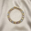 Pulsera Solida 03.102.0075.07 Oro Laminado, Diseño de Avión, Diamantado, Tres Tonos (08 MM Thickness, 7 Inches Length)