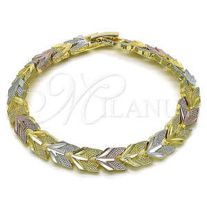 Pulsera Solida 03.102.0075.07 Oro Laminado, Diseño de Avión, Diamantado, Tres Tonos (08 MM Thickness, 7 Inches Length)