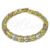 Pulsera Solida 03.102.0075.07 Oro Laminado, Diseño de Avión, Diamantado, Tres Tonos (08 MM Thickness, 7 Inches Length)