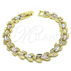Pulsera Solida 03.102.0076.08 Oro Laminado, Diamantado, Tres Tonos (Thickness, 8 Inches Length)