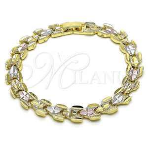 Pulsera Solida 03.102.0076.08 Oro Laminado, Diamantado, Tres Tonos (Thickness, 8 Inches Length)