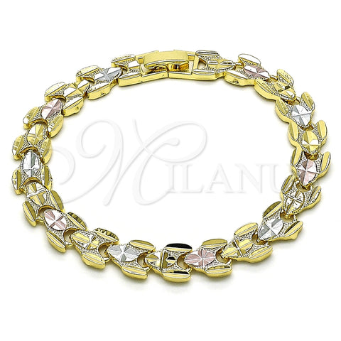 Pulsera Solida 03.102.0076.08 Oro Laminado, Diamantado, Tres Tonos (Thickness, 8 Inches Length)
