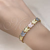 Pulsera Solida 03.102.0078.07 Oro Laminado, Diseño de Corazón, Pulido, Tres Tonos (08 MM Thickness, 7 Inches Length)