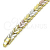 Pulsera Solida 03.102.0078.07 Oro Laminado, Diseño de Corazón, Pulido, Tres Tonos (08 MM Thickness, 7 Inches Length)