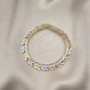 Pulsera Solida 03.102.0078.07 Oro Laminado, Diseño de Corazón, Pulido, Tres Tonos (08 MM Thickness, 7 Inches Length)