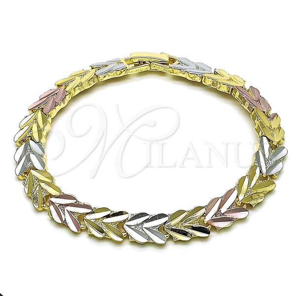 Pulsera Solida 03.102.0078.07 Oro Laminado, Diseño de Corazón, Pulido, Tres Tonos (08 MM Thickness, 7 Inches Length)