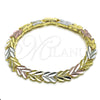 Pulsera Solida 03.102.0078.07 Oro Laminado, Diseño de Corazón, Pulido, Tres Tonos (08 MM Thickness, 7 Inches Length)