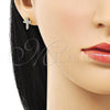 Arete Dormilona 02.344.0110.1 Oro Laminado, Diseño de Cruz, con Blanca Micro Pave, Pulido, Tono Dorado