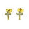 Arete Dormilona 02.344.0110.1 Oro Laminado, Diseño de Cruz, con Blanca Micro Pave, Pulido, Tono Dorado