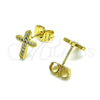 Arete Dormilona 02.344.0110.1 Oro Laminado, Diseño de Cruz, con Blanca Micro Pave, Pulido, Tono Dorado