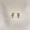 Arete Dormilona 02.344.0110.1 Oro Laminado, Diseño de Cruz, con Blanca Micro Pave, Pulido, Tono Dorado
