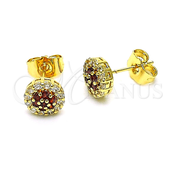Arete Dormilona 02.344.0159.1 Oro Laminado, Diseño de Flor, con Granate and Blanca Zirconia Cubica, Pulido, Tono Dorado