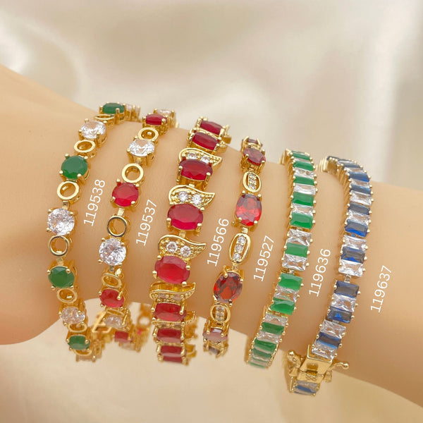 Kit Surtido de 12 Pulseras Tenis con Cierre de Caja de Oro Laminado al por mayor — SKU 152652