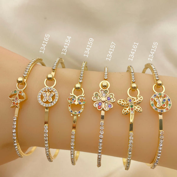 Kit Surtido de 15 Brazaletes Flex con Zirconia de Oro Laminado al por mayor — SKU 152654