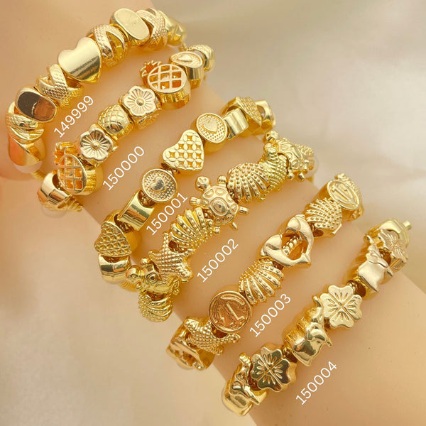 Kit Surtido de 15 Pulseras Deslizantes con Cuentas de Oro Laminado al por mayor — SKU 152662