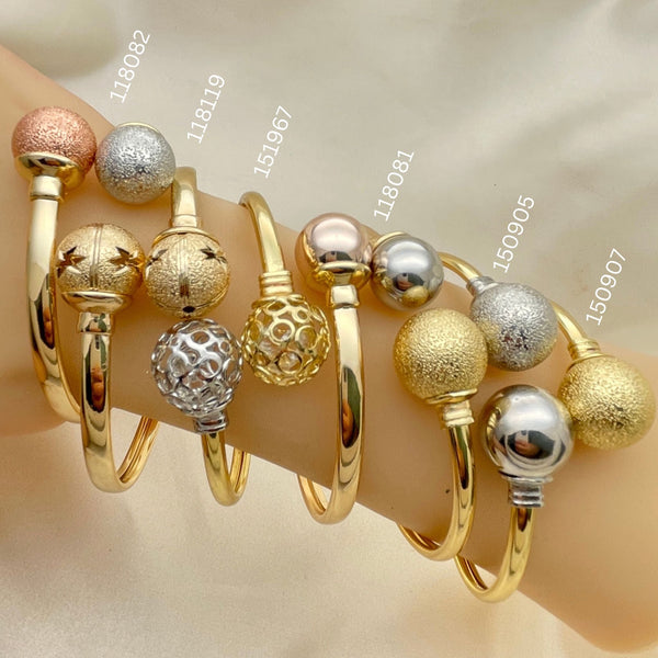 Kit Surtido de 12 Brazaletes Flex con Bolas de Oro Laminado al por mayor — SKU 152664