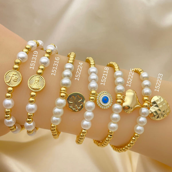 Kit Surtido de 15 Pulseras Ajustables con Perlas de Oro Laminado al por mayor — SKU 152665