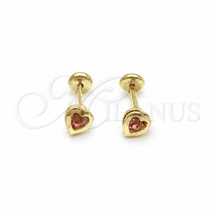 Arete Dormilona 02.02.0528 Oro Laminado, Diseño de Corazón, con Rosado Zirconia Cubica, Pulido, Tono Dorado