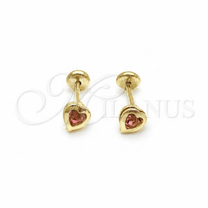 Arete Dormilona 02.02.0528 Oro Laminado, Diseño de Corazón, con Rosado Zirconia Cubica, Pulido, Tono Dorado