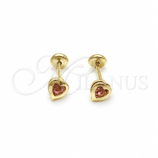 Arete Dormilona 02.02.0528 Oro Laminado, Diseño de Corazón, con Rosado Zirconia Cubica, Pulido, Tono Dorado