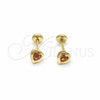 Arete Dormilona 02.02.0528 Oro Laminado, Diseño de Corazón, con Rosado Zirconia Cubica, Pulido, Tono Dorado