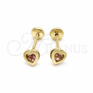 Arete Dormilona 02.02.0528.1 Oro Laminado, Diseño de Corazón, con Violeta Zirconia Cubica, Pulido, Tono Dorado