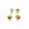Arete Dormilona 02.02.0528.1 Oro Laminado, Diseño de Corazón, con Violeta Zirconia Cubica, Pulido, Tono Dorado