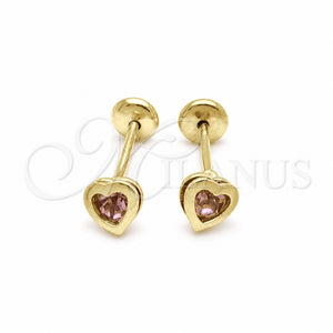 Arete Dormilona 02.02.0528.1 Oro Laminado, Diseño de Corazón, con Violeta Zirconia Cubica, Pulido, Tono Dorado