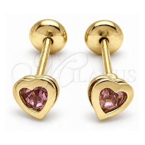 Arete Dormilona 02.02.0528.1 Oro Laminado, Diseño de Corazón, con Zirconia Cubica Violeta, Pulido, Tono Dorado
