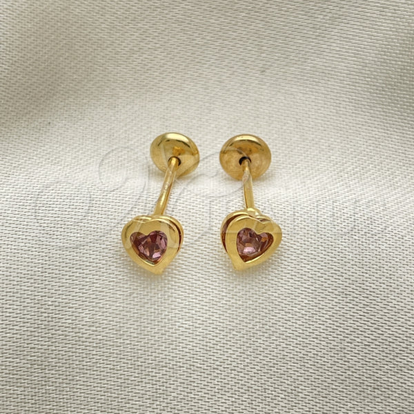 Arete Dormilona 02.02.0528.1 Oro Laminado, Diseño de Corazón, con Violeta Zirconia Cubica, Pulido, Tono Dorado