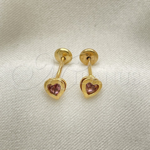 Arete Dormilona 02.02.0528.1 Oro Laminado, Diseño de Corazón, con Violeta Zirconia Cubica, Pulido, Tono Dorado