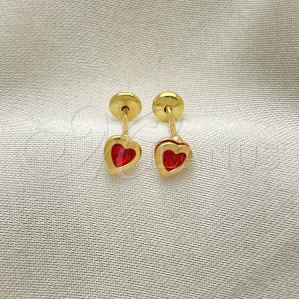 Arete Dormilona 02.02.0528.2 Oro Laminado, Diseño de Corazón, con Granate Zirconia Cubica, Pulido, Tono Dorado