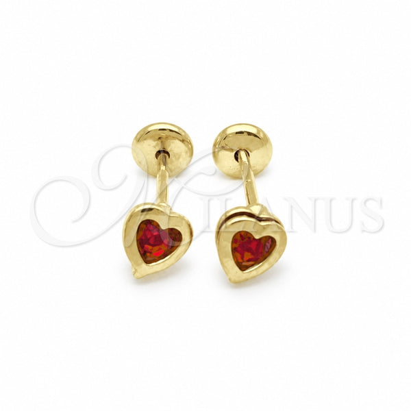 Arete Dormilona 02.02.0528.2 Oro Laminado, Diseño de Corazón, con Granate Zirconia Cubica, Pulido, Tono Dorado