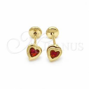 Arete Dormilona 02.02.0528.2 Oro Laminado, Diseño de Corazón, con Granate Zirconia Cubica, Pulido, Tono Dorado