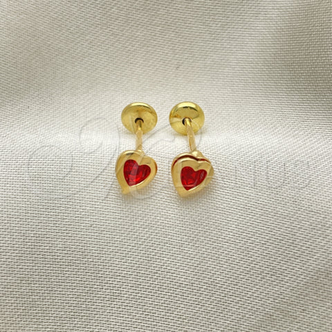 Arete Dormilona 02.02.0528.2 Oro Laminado, Diseño de Corazón, con Granate Zirconia Cubica, Pulido, Tono Dorado