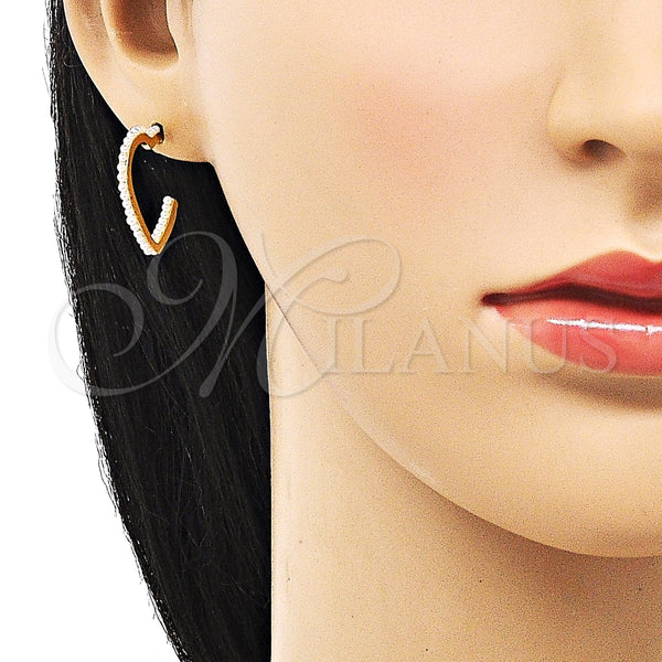 Arete Dormilona 02.379.0049 Oro Laminado, Diseño de Corazón, con Marfil Perla, Pulido, Tono Dorado