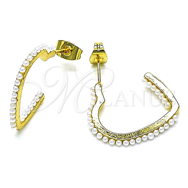 Arete Dormilona 02.379.0049 Oro Laminado, Diseño de Corazón, con Marfil Perla, Pulido, Tono Dorado