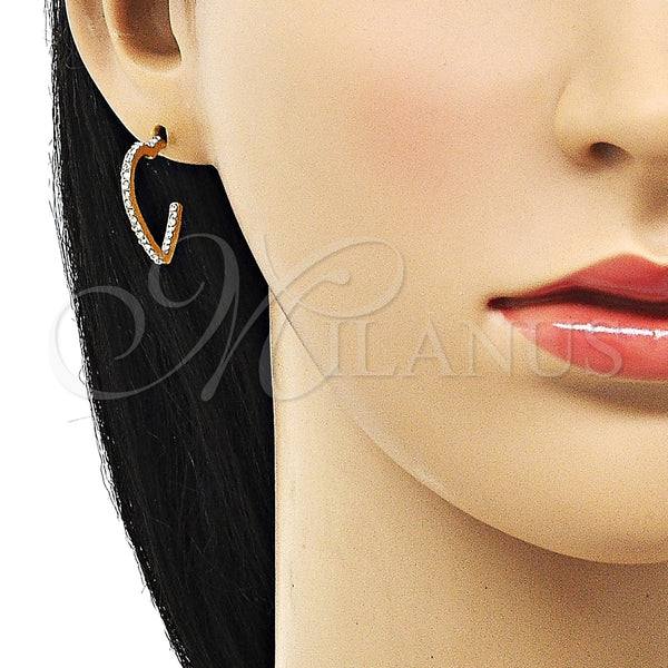 Arete Dormilona 02.379.0049.1 Oro Laminado, Diseño de Corazón, con Blanca Cristal, Pulido, Tono Dorado