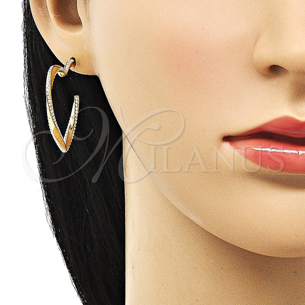Arete Dormilona 02.379.0052 Oro Laminado, Diseño de Corazón y Torcido, con Marfil Perla, Pulido, Tono Dorado