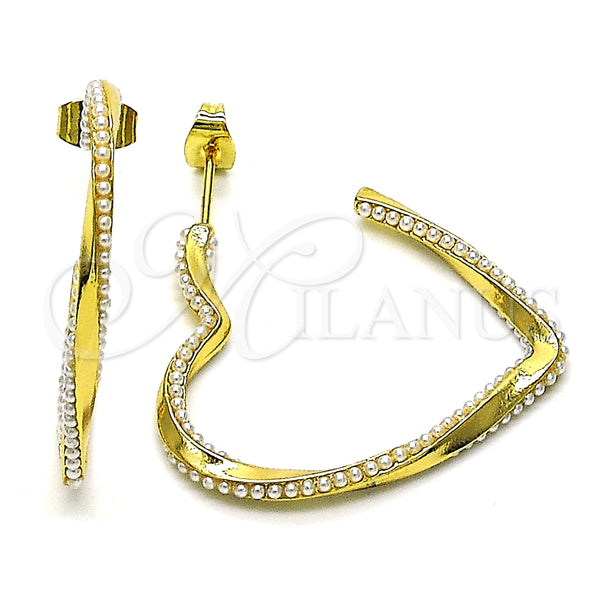 Arete Dormilona 02.379.0052 Oro Laminado, Diseño de Corazón y Torcido, con Marfil Perla, Pulido, Tono Dorado