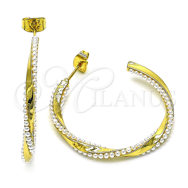 Argolla Mediana 02.379.0053.30 Oro Laminado, Diseño de Torcido, con Marfil Perla, Pulido, Tono Dorado