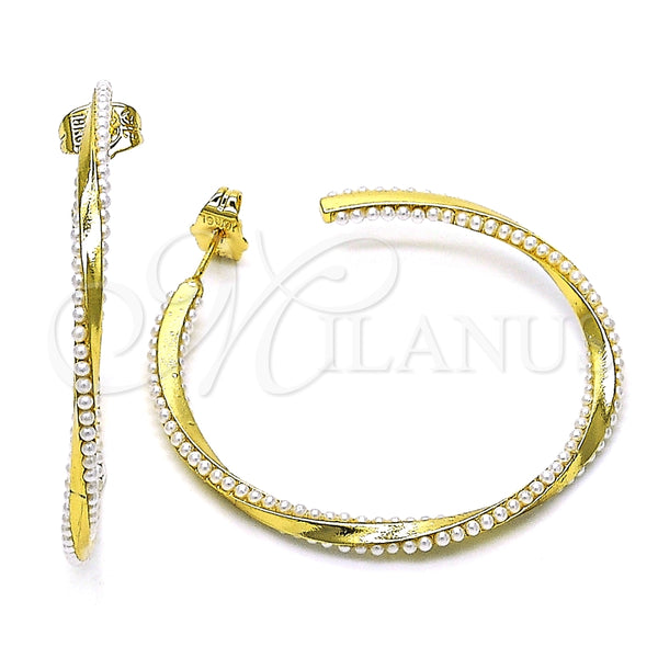 Argolla Mediana 02.379.0053.40 Oro Laminado, Diseño de Torcido, con Marfil Perla, Pulido, Tono Dorado