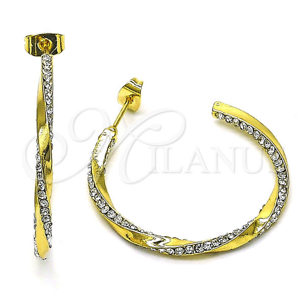 Argolla Mediana 02.379.0053.1.30 Oro Laminado, Diseño de Torcido, con Blanca Cristal, Pulido, Tono Dorado