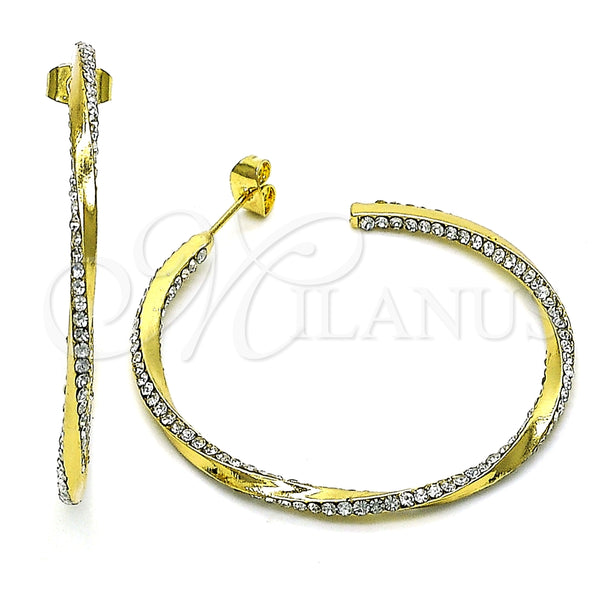 Argolla Mediana 02.379.0053.1.40 Oro Laminado, Diseño de Torcido, con Blanca Cristal, Pulido, Tono Dorado