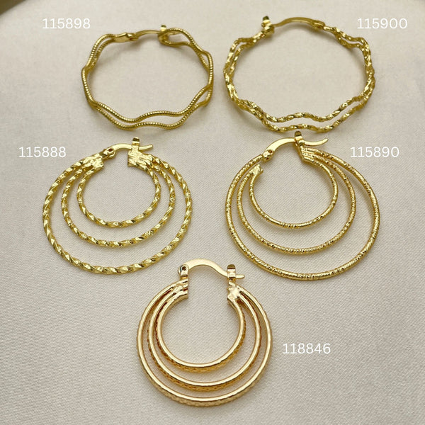 Kit Surtido de 25 Argollas Triples de Oro Laminado al por mayor — SKU 152688