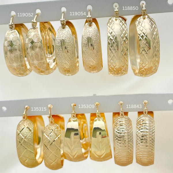 Kit Surtido de 30 Argollas Tipo Domo de Corte Diamantado de Oro Laminado al por mayor — SKU 152690