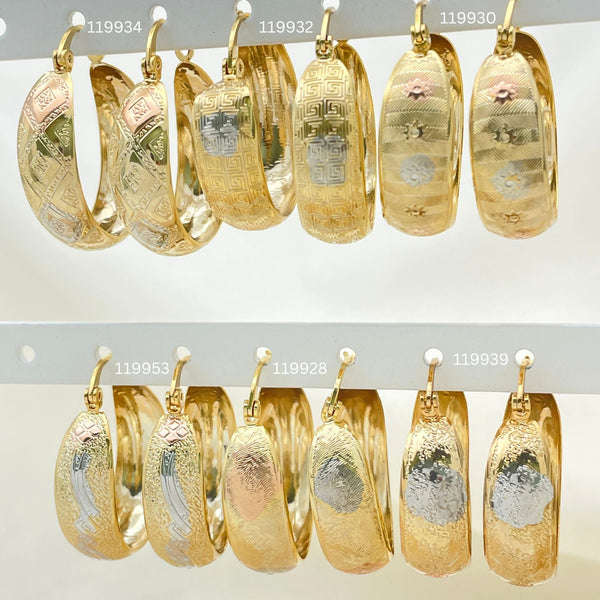 Kit Surtido de 30 Argollas Tipo Domo Tricolor de Corte Diamantado de Oro Laminado al por mayor — SKU 152691